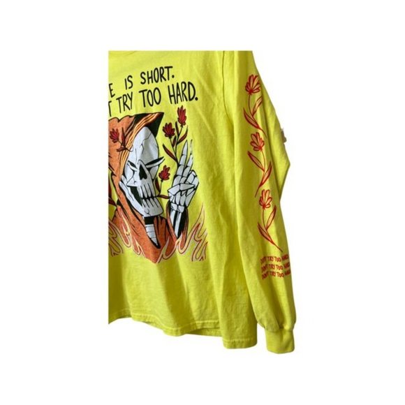 Crocodile Jackson Skeleton LS Tee Fluorescent Yellow Life Short Don't Try Hard - Picture 2 of 2